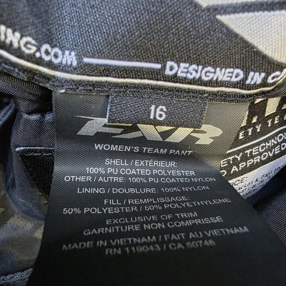 FXR Pants Womens 16 Black Team Pant F.A.S.T. HYDRX Insulated Snowmobile Bib - Picture 15 of 15